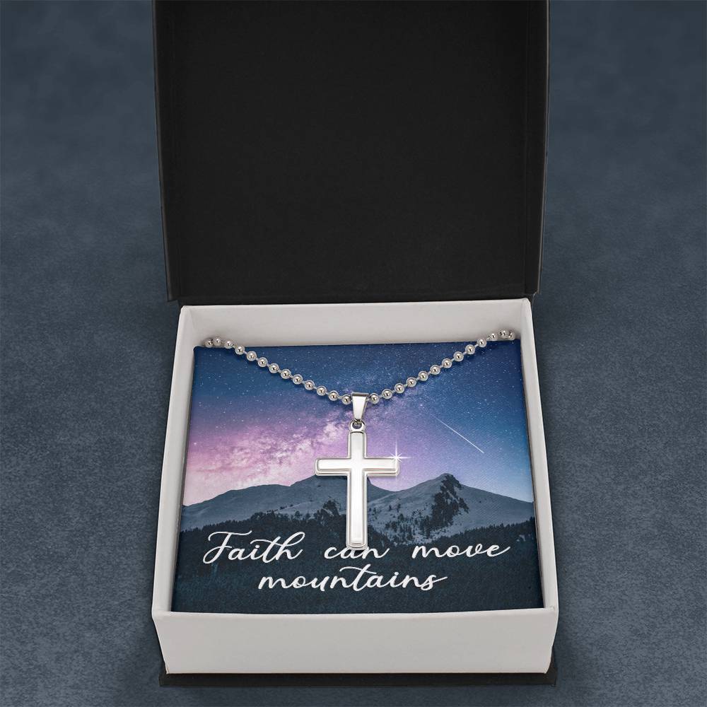 Christian Cross Necklace - Christian Jewelry - Faith Can Move Mountains