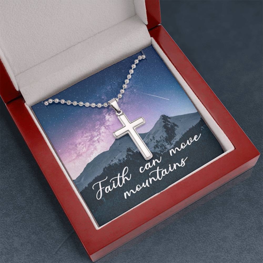 Christian Cross Necklace - Christian Jewelry - Faith Can Move Mountains