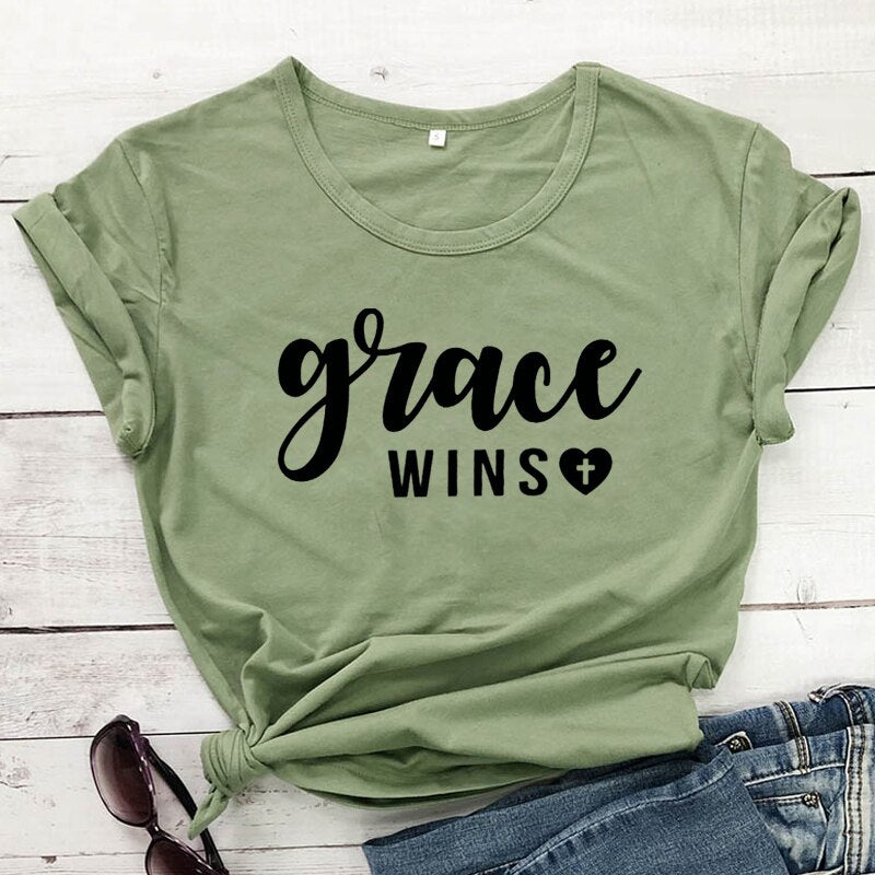 Grace Wins Heart Cross T-shirt