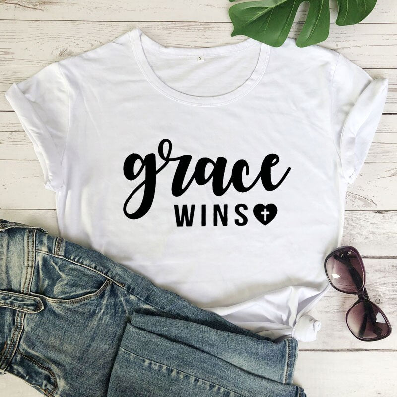 Grace Wins Heart Cross T-shirt