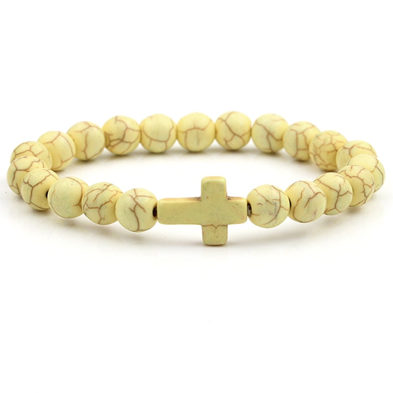 Handmade Natural Stone Cross Charm Bracelet