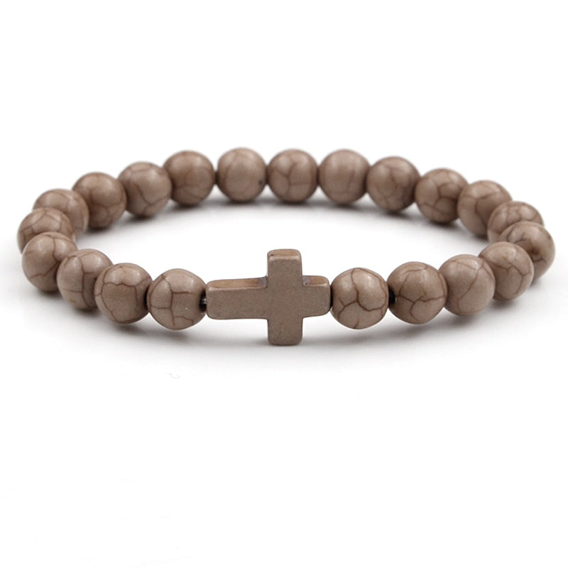 Handmade Natural Stone Cross Charm Bracelet