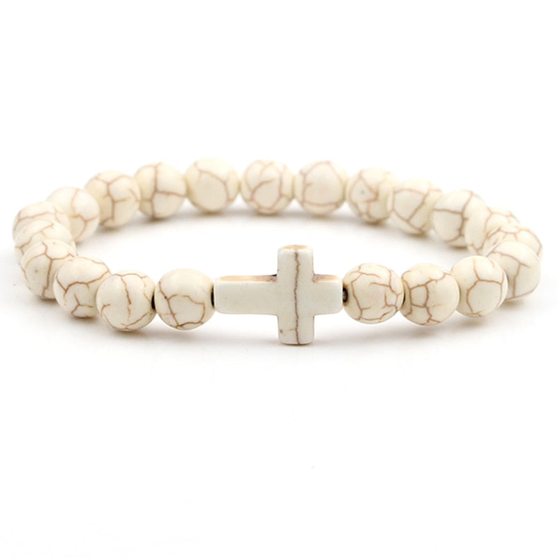 Handmade Natural Stone Cross Charm Bracelet