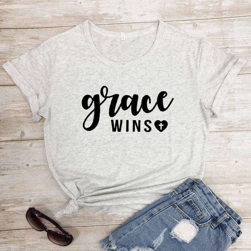 Grace Wins Heart Cross T-shirt