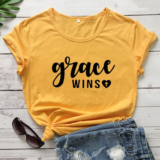 Grace Wins Heart Cross T-shirt