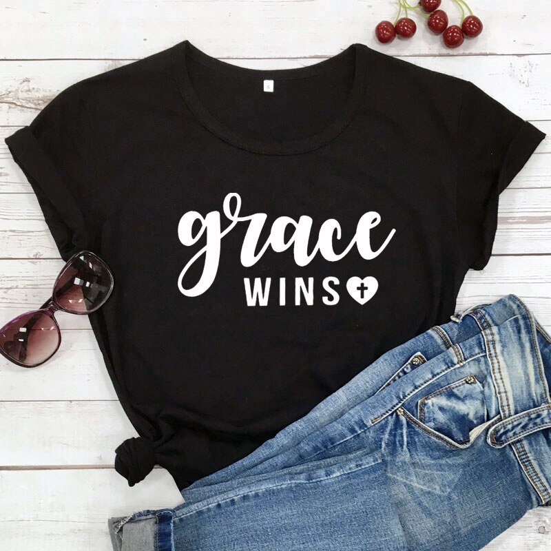 Grace Wins Heart Cross T-shirt