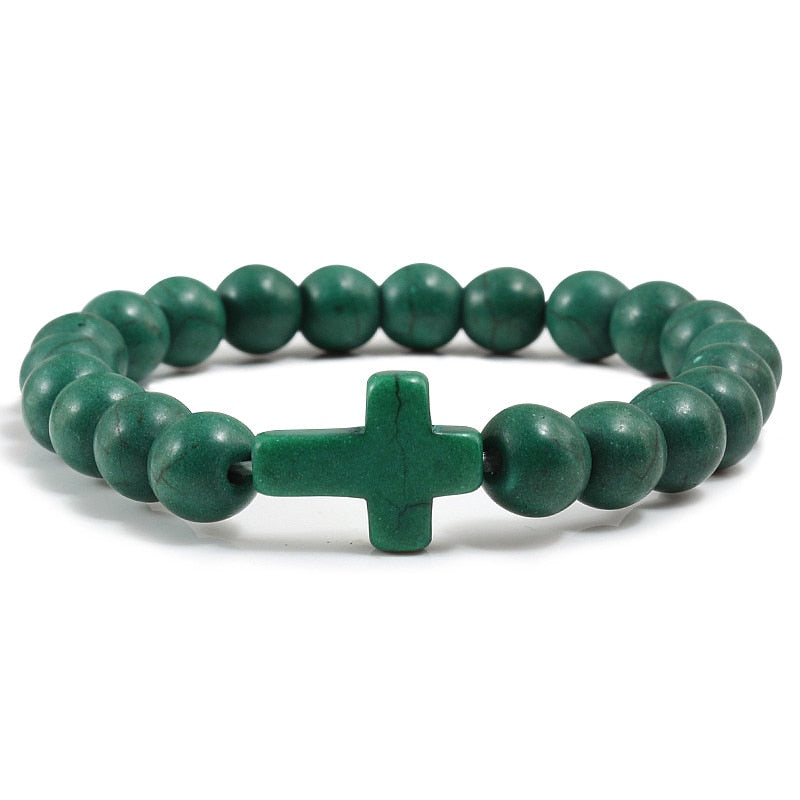 Handmade Natural Stone Cross Charm Bracelet