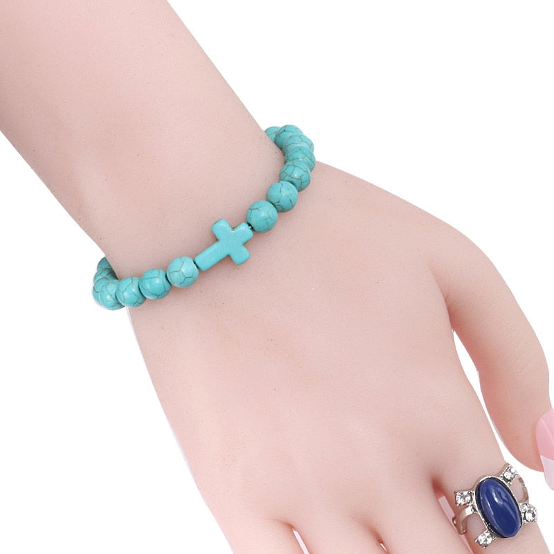 Handmade Natural Stone Cross Charm Bracelet