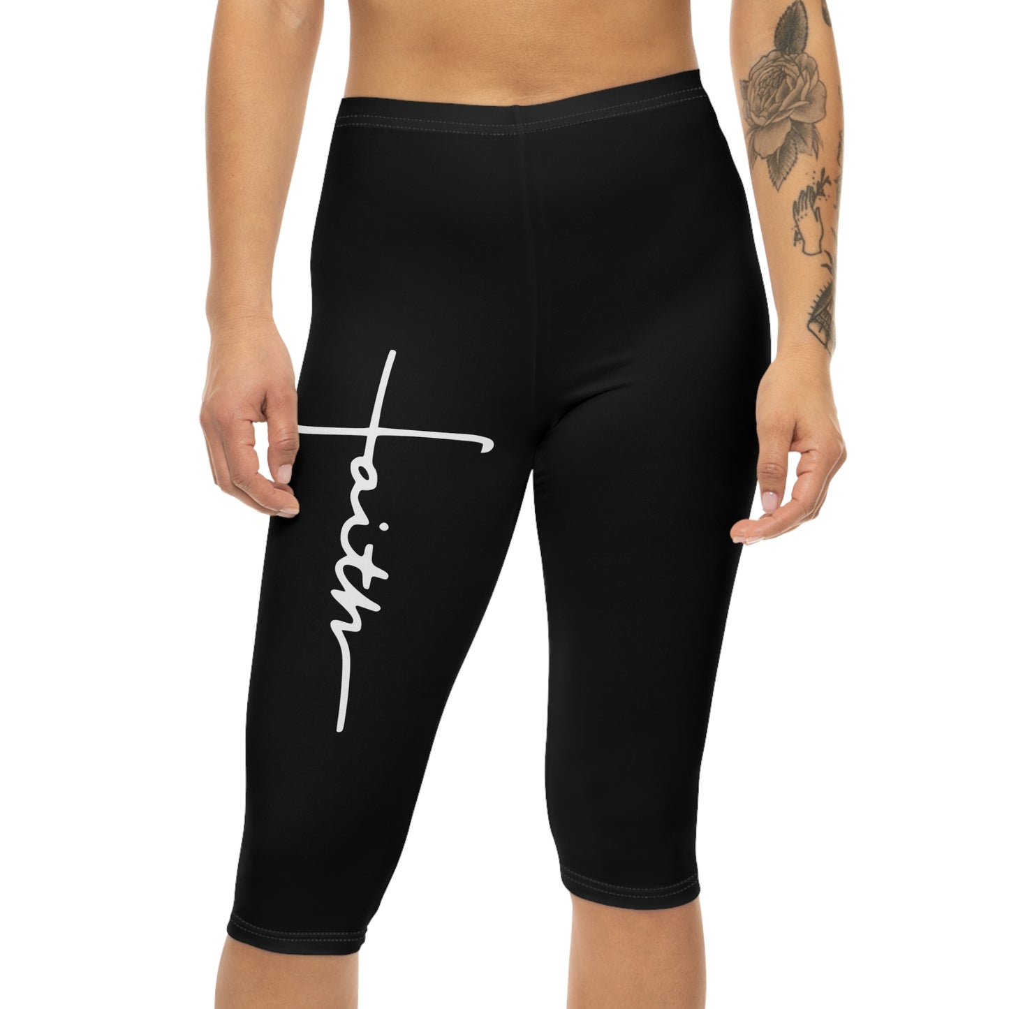 Faith Cross Capri Leggings | Christian Activewear for Women | Prayer & Devotional Apparel