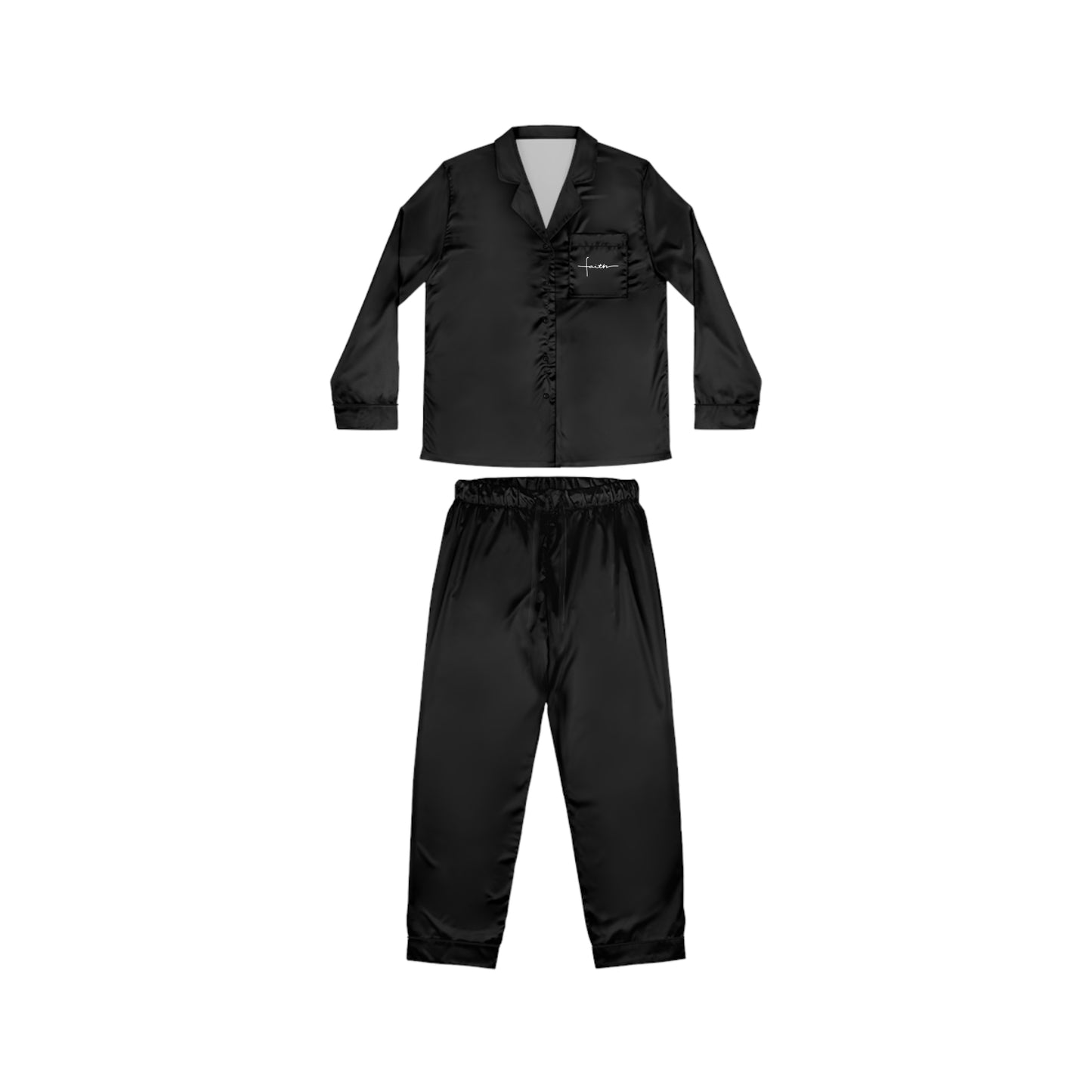 Women’s Black Satin Pajama Set | Christian Gift for Women | Luxury Faith-Inspired Sleepwear
