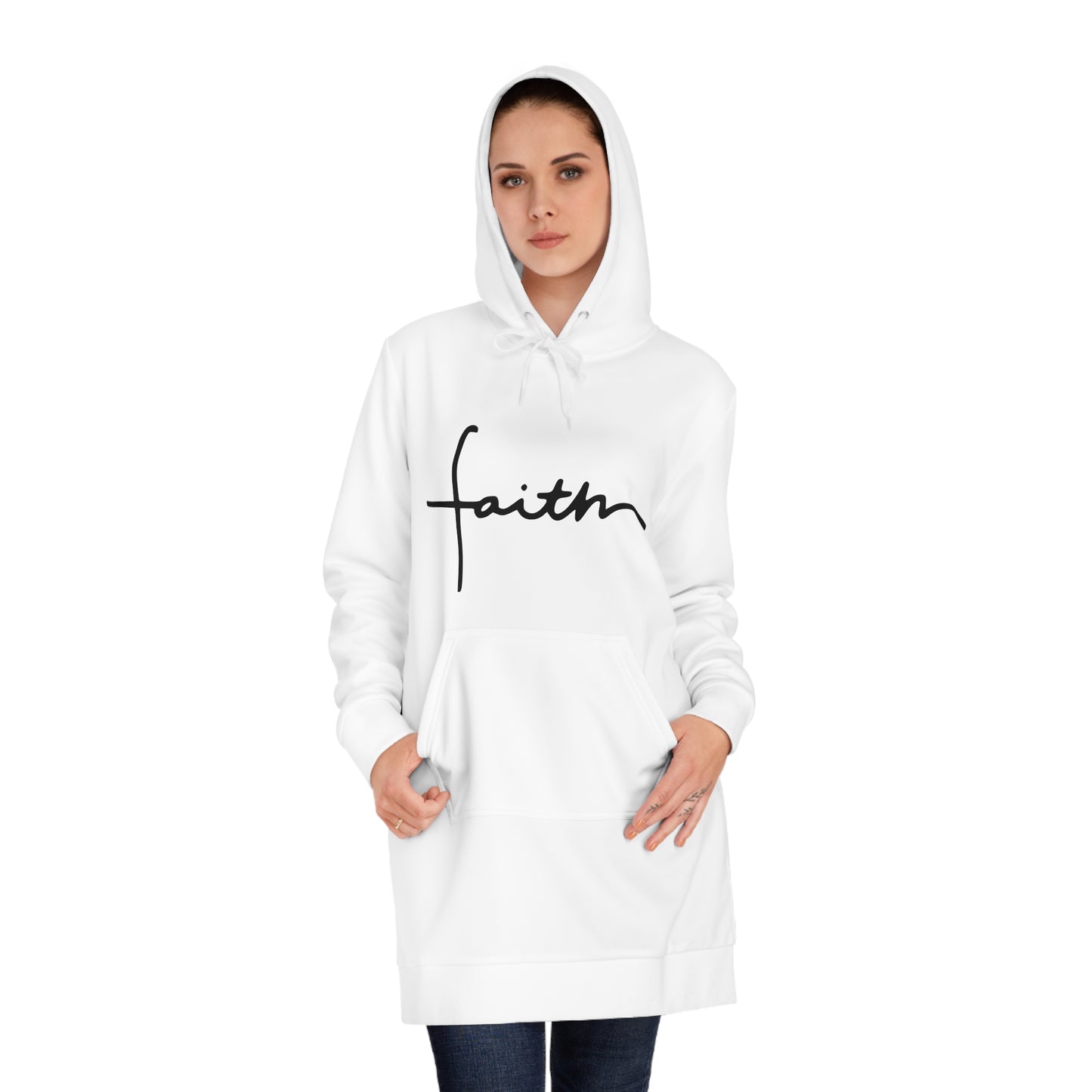 Faith Script Cross Hoodie Dress | Christian Sweatshirt Dress for Women