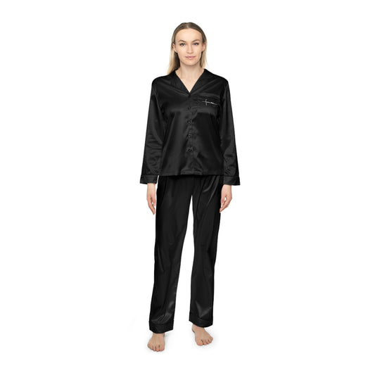 Women’s Black Satin Pajama Set | Christian Gift for Women | Luxury Faith-Inspired Sleepwear