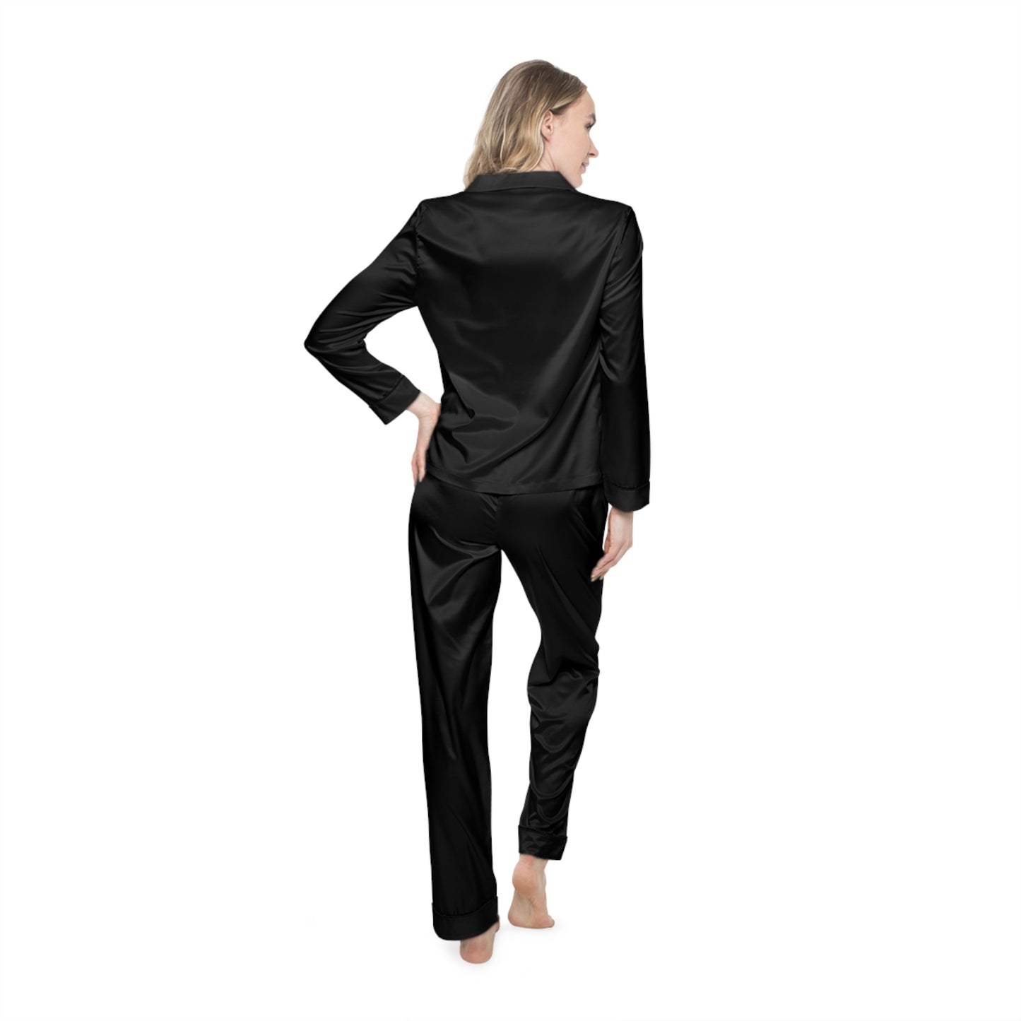 Women’s Black Satin Pajama Set | Christian Gift for Women | Luxury Faith-Inspired Sleepwear