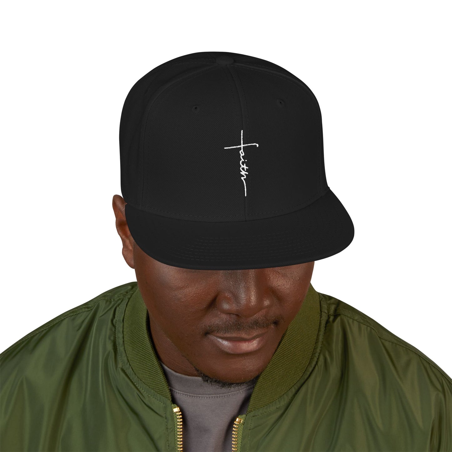Script Cross Embroidered Snapback – Black Christian Hat