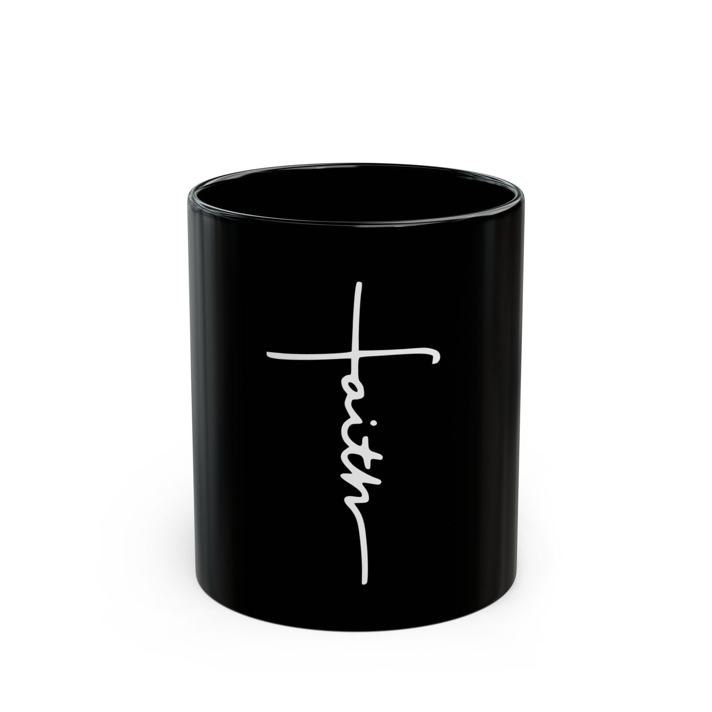 Faith Script Ceramic Mug | Black Glossy Christian Coffee Mug (11oz / 15oz)