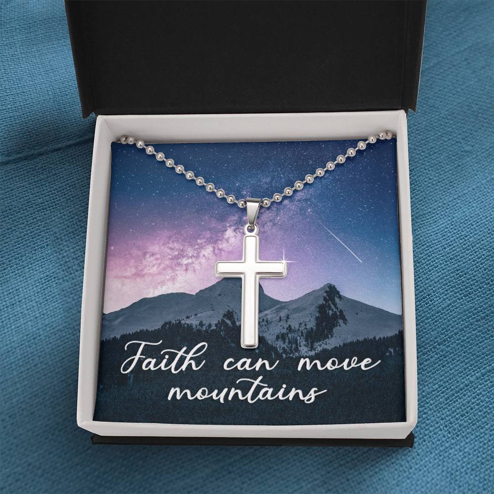 Christian Cross Necklace - Christian Jewelry - Faith Can Move Mountains