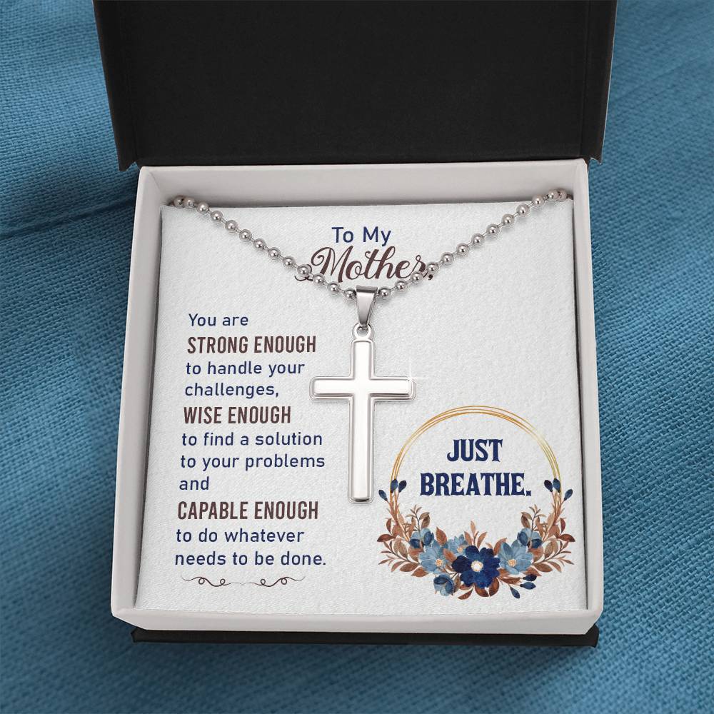 Mother's Day - Christian Cross Necklace - Just Breathe