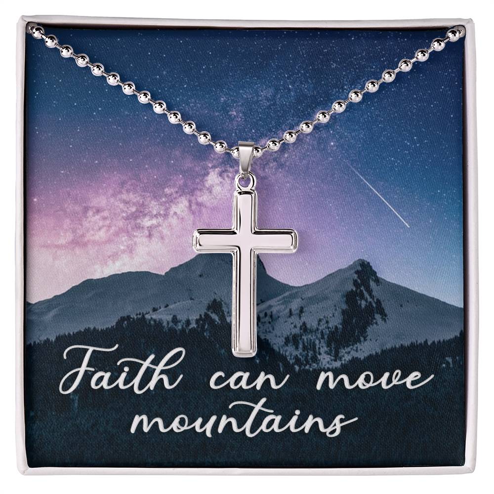 Christian Cross Necklace - Christian Jewelry - Faith Can Move Mountains