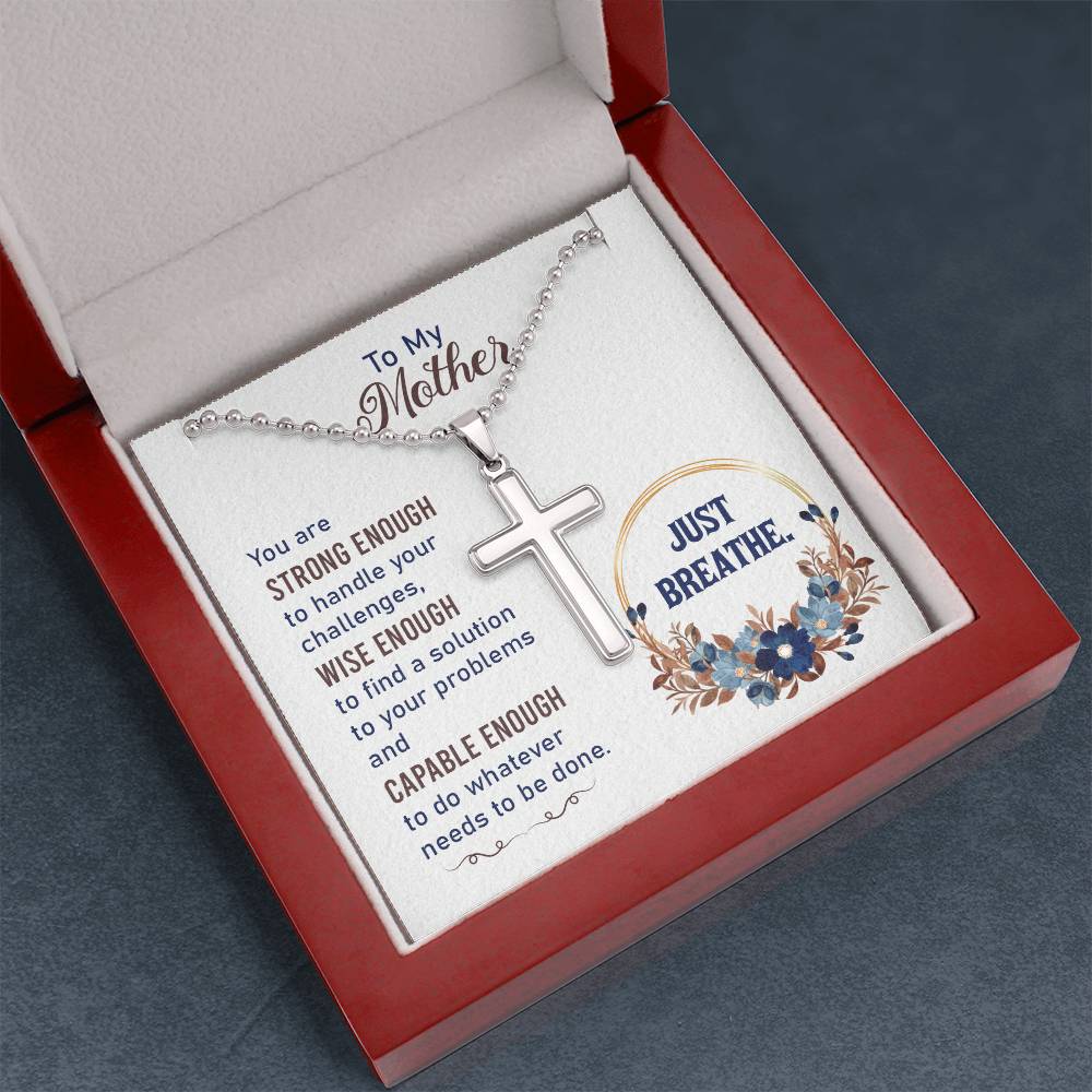 Mother's Day - Christian Cross Necklace - Just Breathe