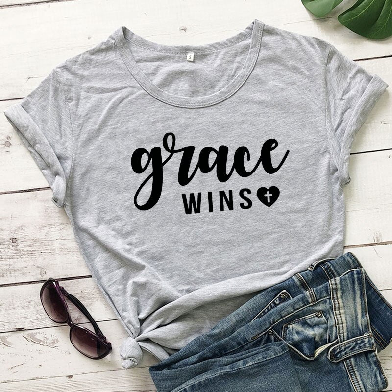 Grace Wins Heart Cross T-shirt