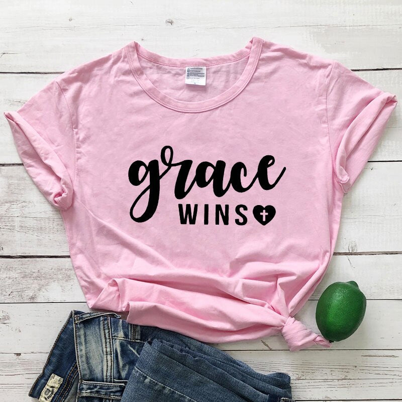 Grace Wins Heart Cross T-shirt