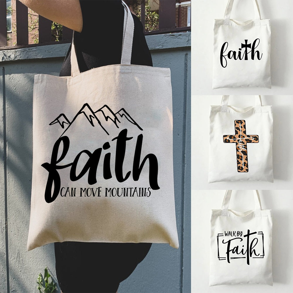 Faith Canvas Shoulder Tote Bag