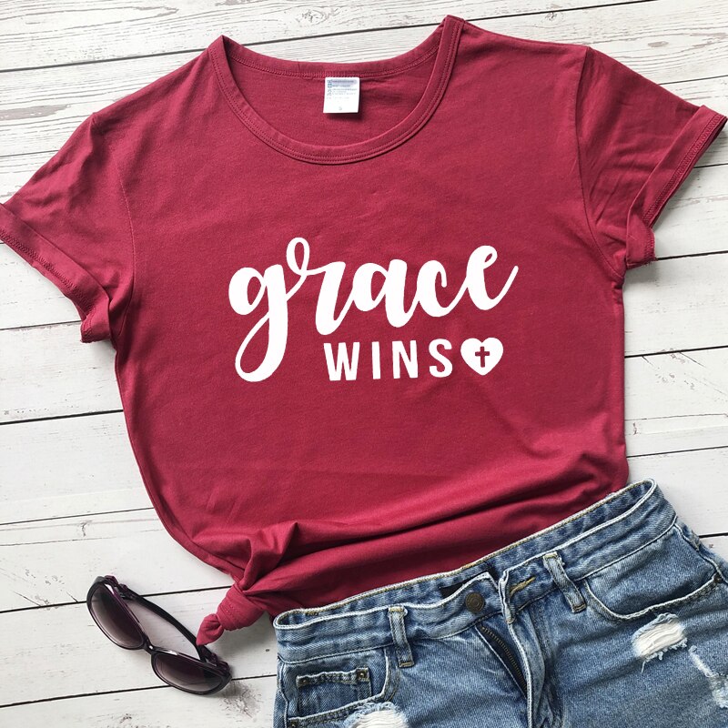 Grace Wins Heart Cross T-shirt