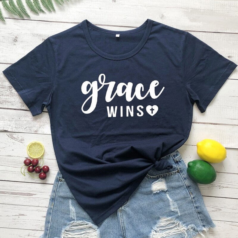 Grace Wins Heart Cross T-shirt