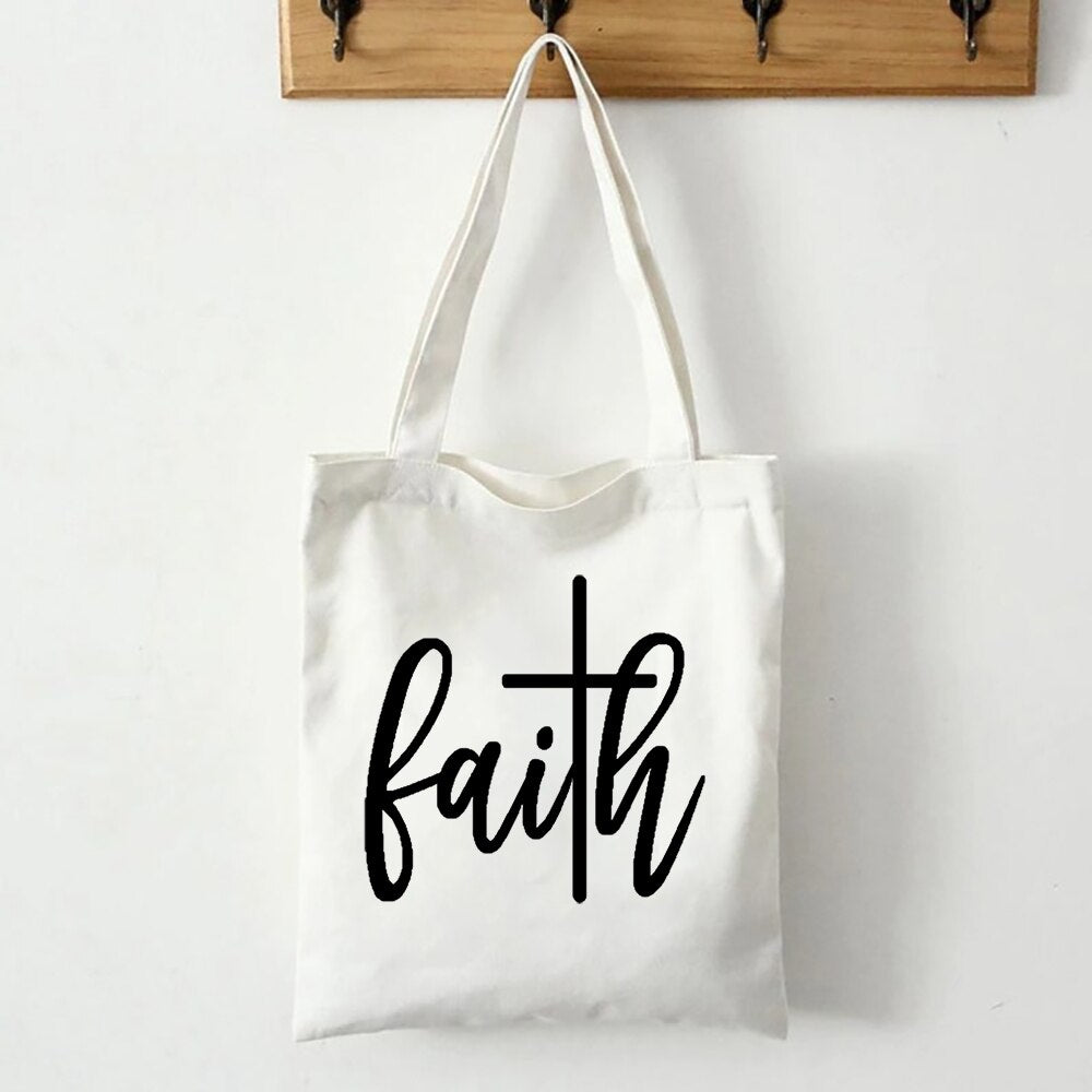 Faith Canvas Shoulder Tote Bag