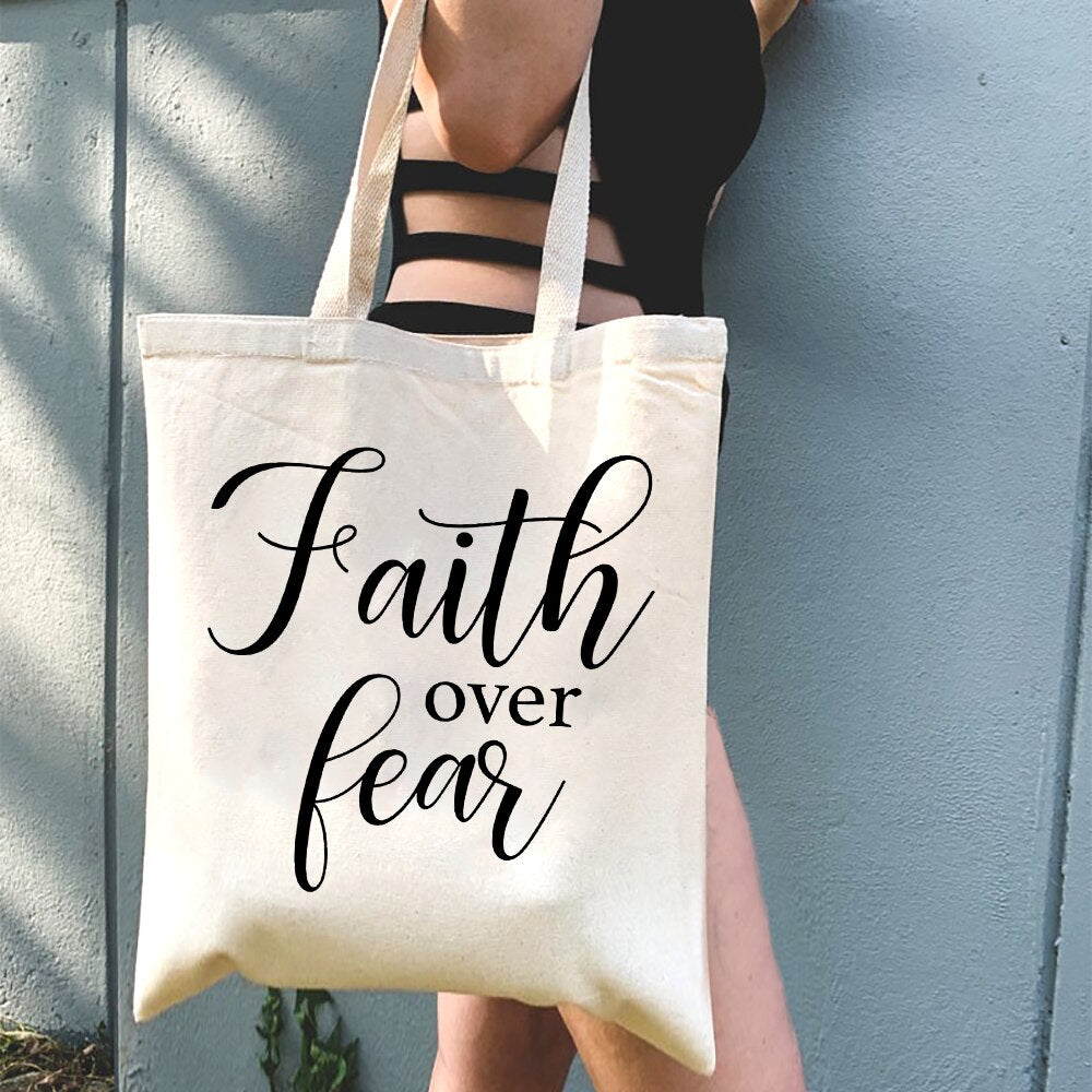 Faith Over Fear Christian Tote Bag
