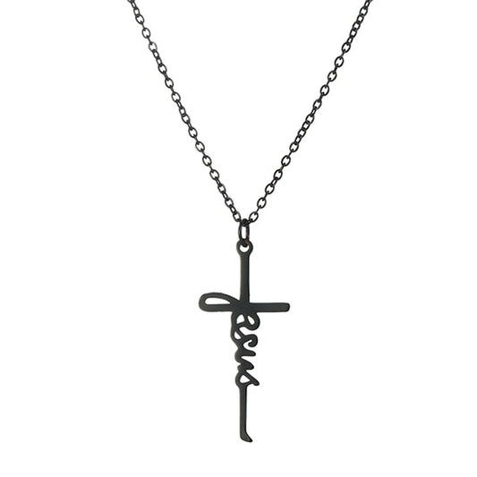 Black Metal Jesus Pendant Necklace