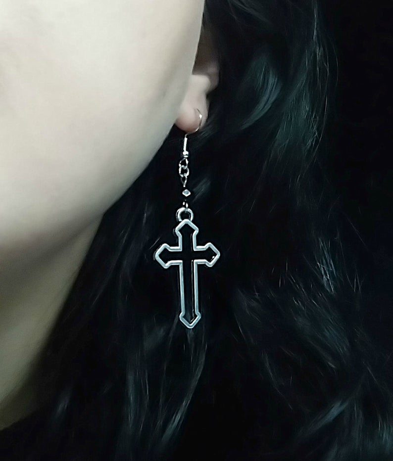 Hollow Cross Christian Faith Earring