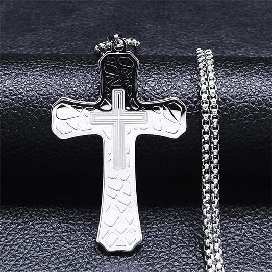 Silver Cross Necklace I Christian Jewelry for Her I Retro Cross Chain
