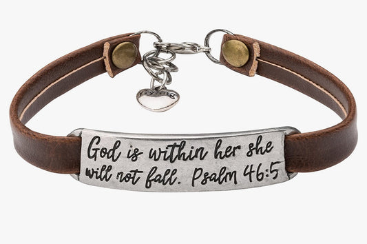Leather strap bracelet- God is With Her